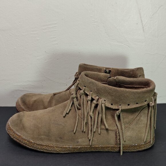UGG Shenendoah Boots Womens Size 8 Tan Leather Fringe Ankle Moccasin Zip Slip On - Picture 3 of 9